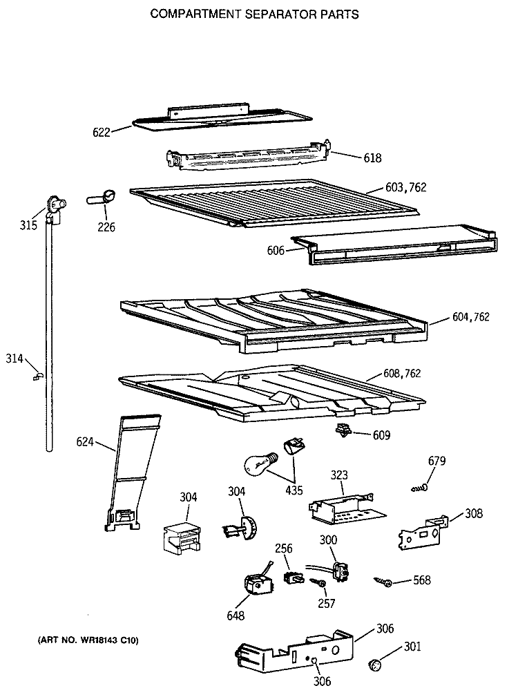 COMPARTMENT SEPARATOR PARTS Diagram and Parts List for TBH18JATERWH  General Electric Refrigerator