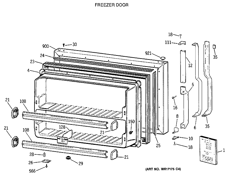 FREEZER DOOR Diagram and Parts List for TBH21JATERWH  General Electric Refrigerator
