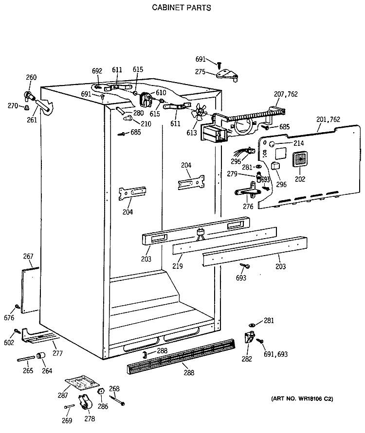 CABINET PARTS Diagram and Parts List for TBH21JATERWH  General Electric Refrigerator