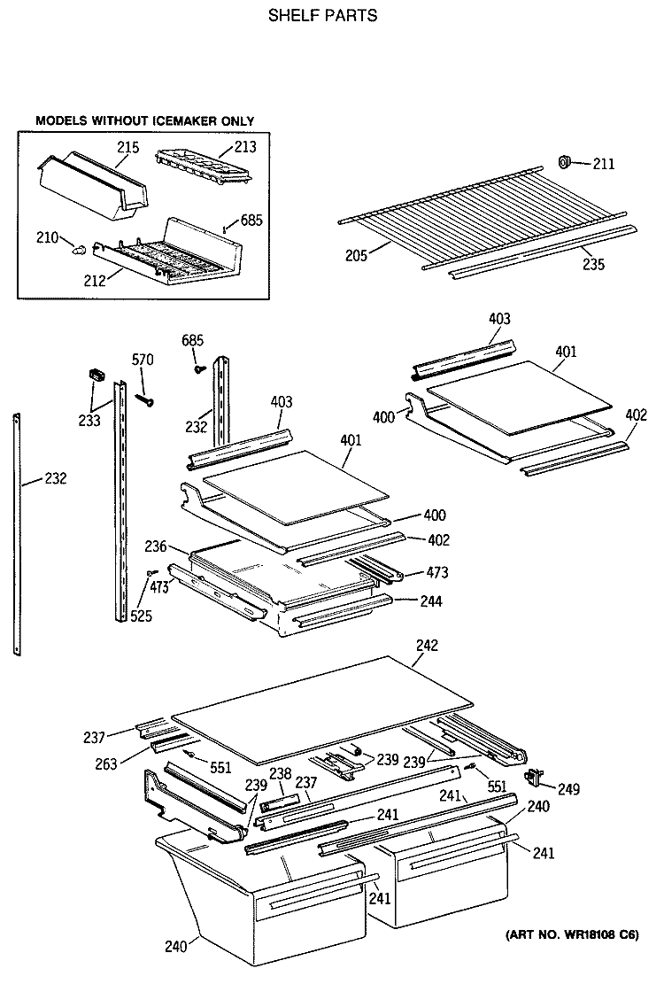 SHELF PARTS Diagram and Parts List for TBH21JATERWH  General Electric Refrigerator