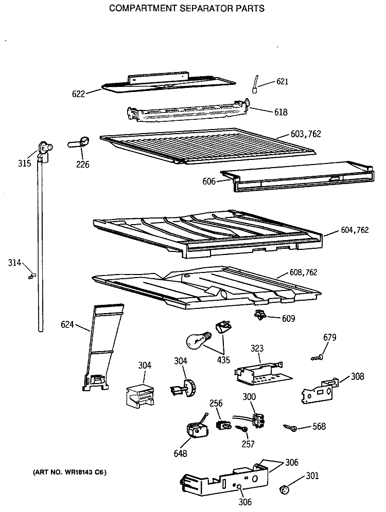 COMPARTMENT SEPARATOR PARTS Diagram and Parts List for TBH21JATERWH  General Electric Refrigerator