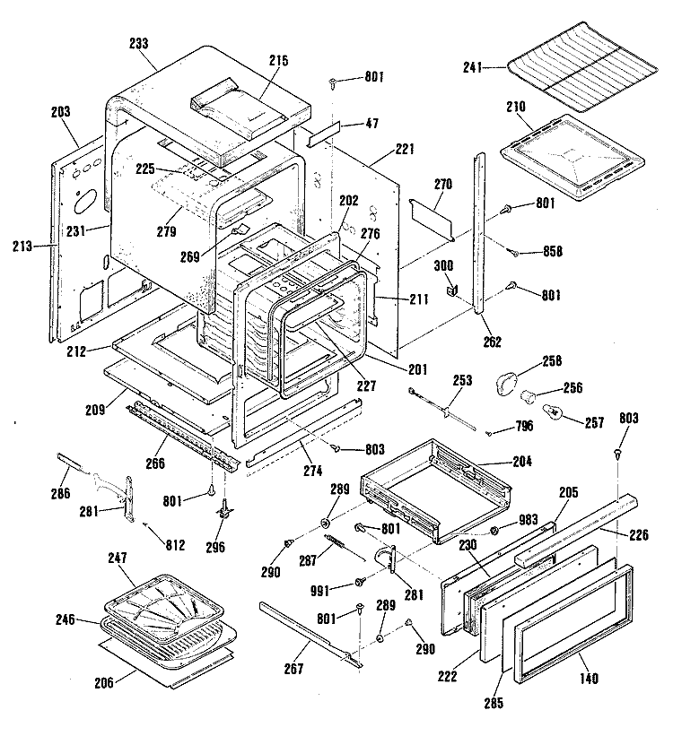 Section Diagram and Parts List for JGRS14GET1BB  General Electric Range