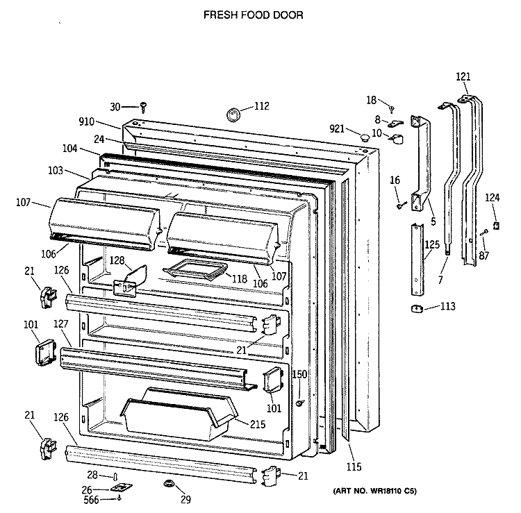 FRESH FOOD DOOR Diagram and Parts List for TBX19JATNRWH  General Electric Refrigerator