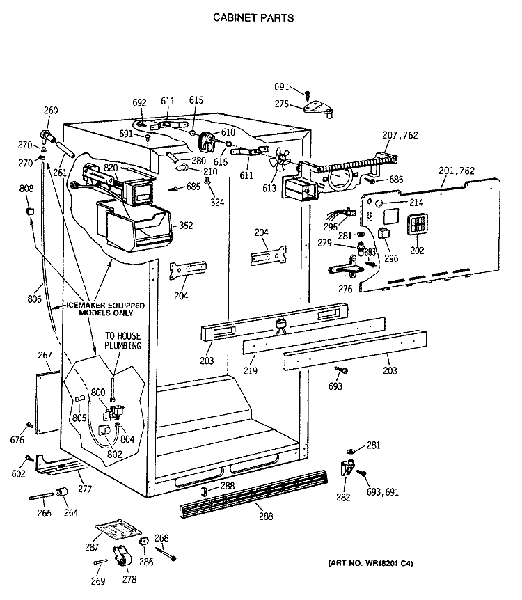 CABINET PARTS Diagram and Parts List for TBX19JATNRWH  General Electric Refrigerator