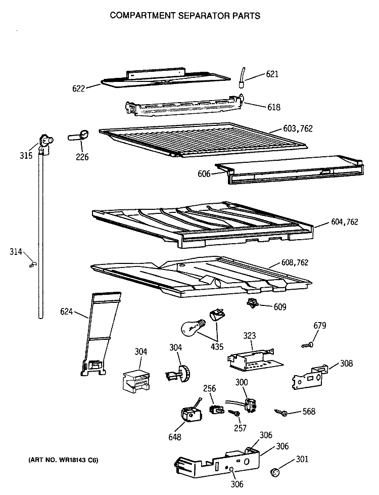 COMPARTMENT SEPARATOR PARTS Diagram and Parts List for TBX19JATNRWH  General Electric Refrigerator
