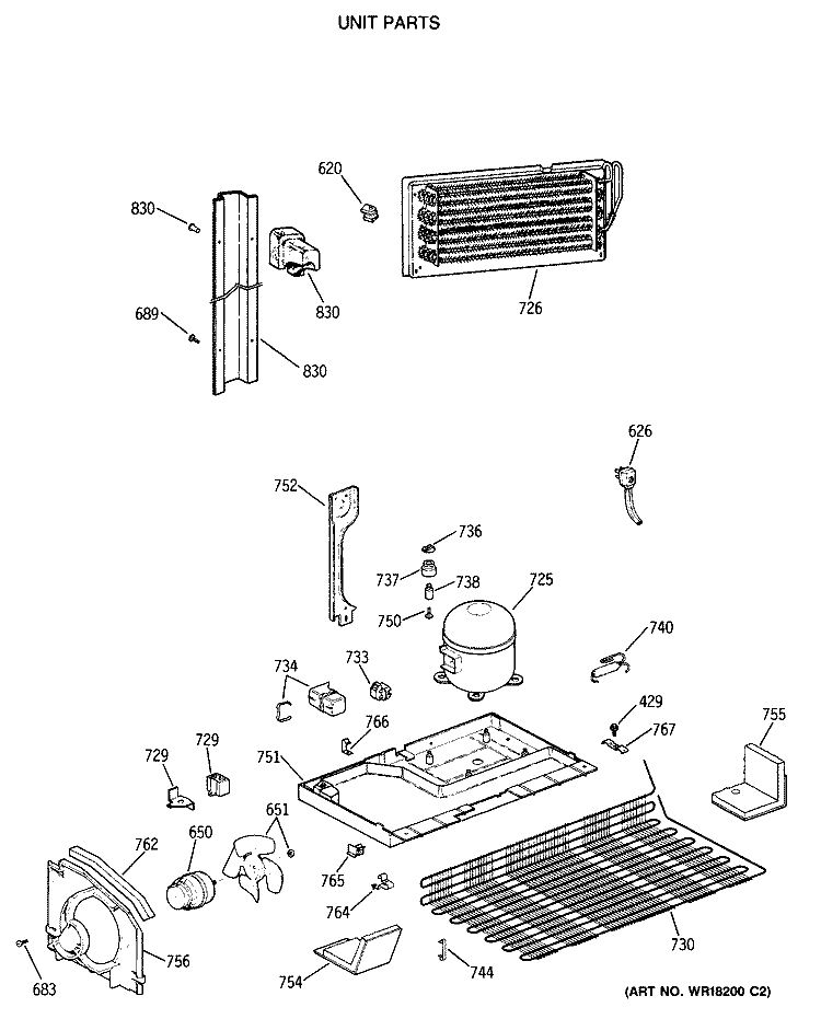 UNIT PARTS Diagram and Parts List for TBX19JATNRWH  General Electric Refrigerator