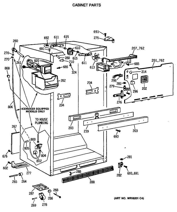 CABINET PARTS Diagram and Parts List for TBX24JISLRAD  General Electric Refrigerator