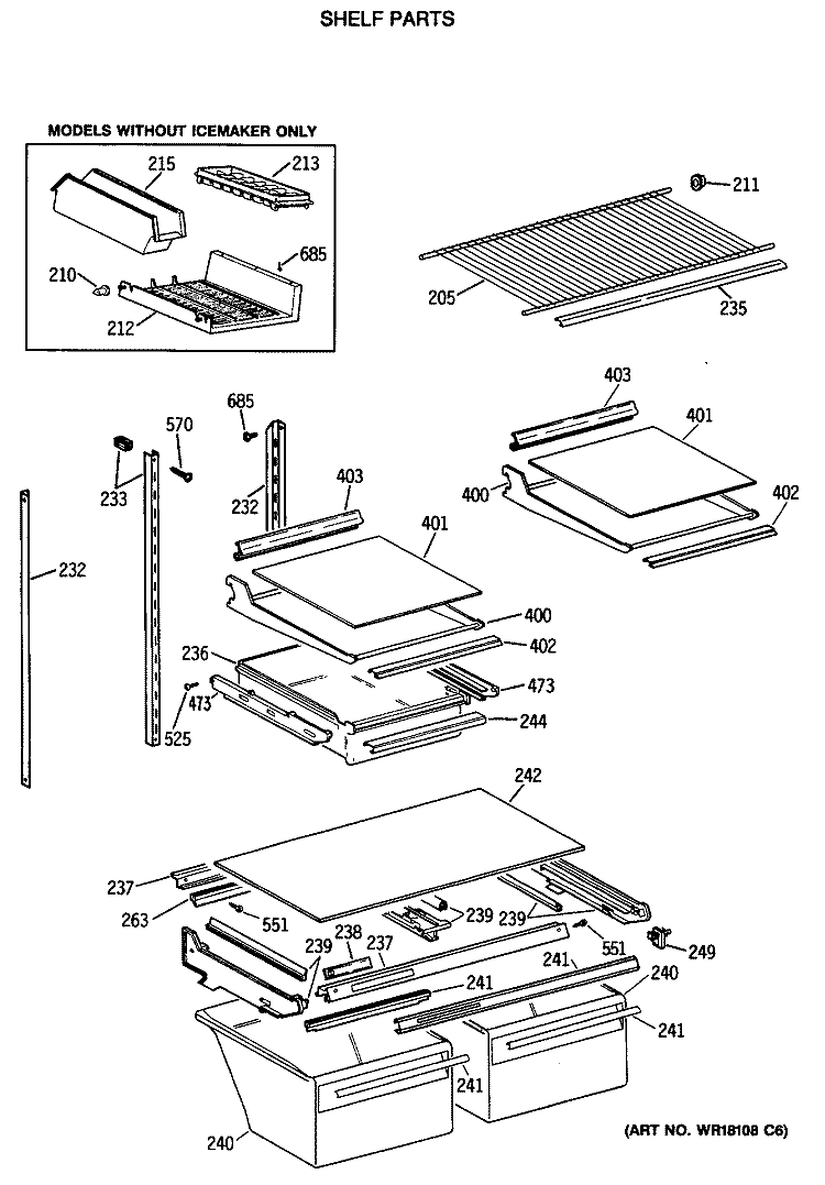 SHELF PARTS Diagram and Parts List for TBX24JISLRAD  General Electric Refrigerator