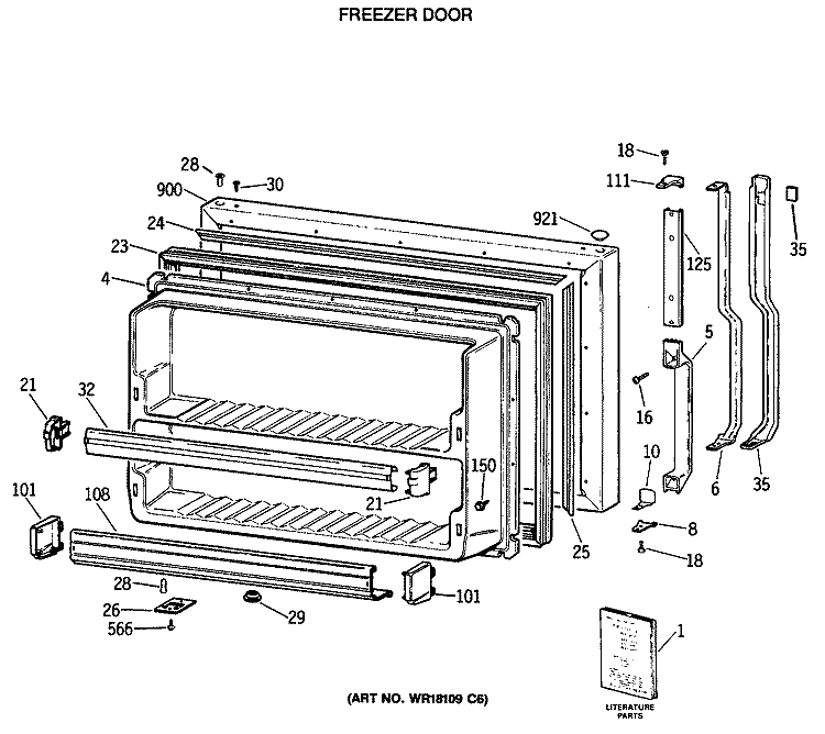 FREEZER DOOR Diagram and Parts List for TBX25JASLRAD  General Electric Refrigerator
