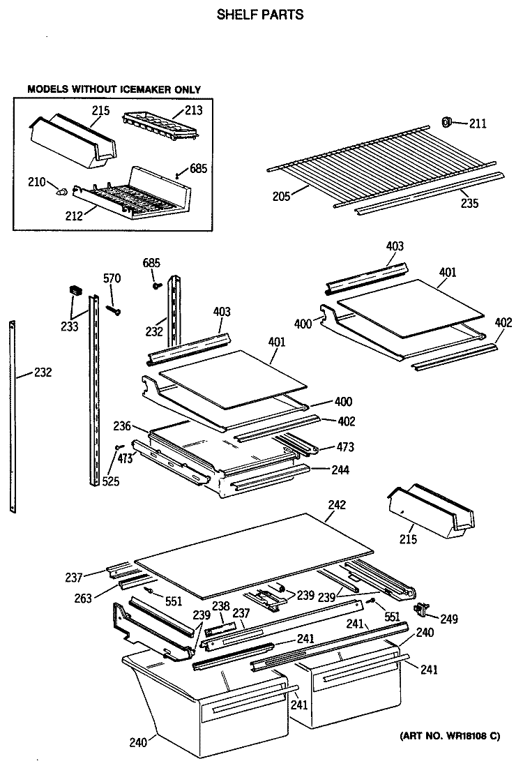 SHELF PARTS Diagram and Parts List for TBX25JASLRAD  General Electric Refrigerator