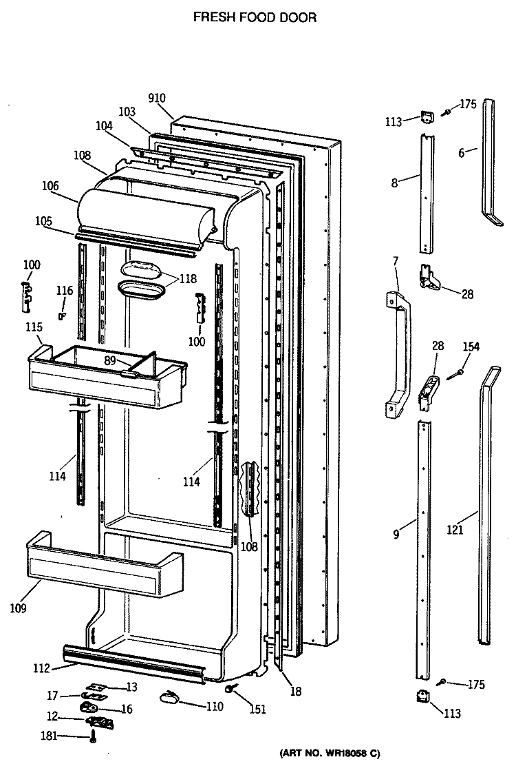 FRESH FOOD DOOR Diagram and Parts List for TFG22PRTCWW  General Electric Refrigerator