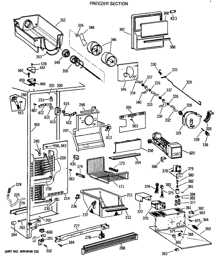 FREEZER SECTION Diagram and Parts List for TFG22PRTCWW  General Electric Refrigerator