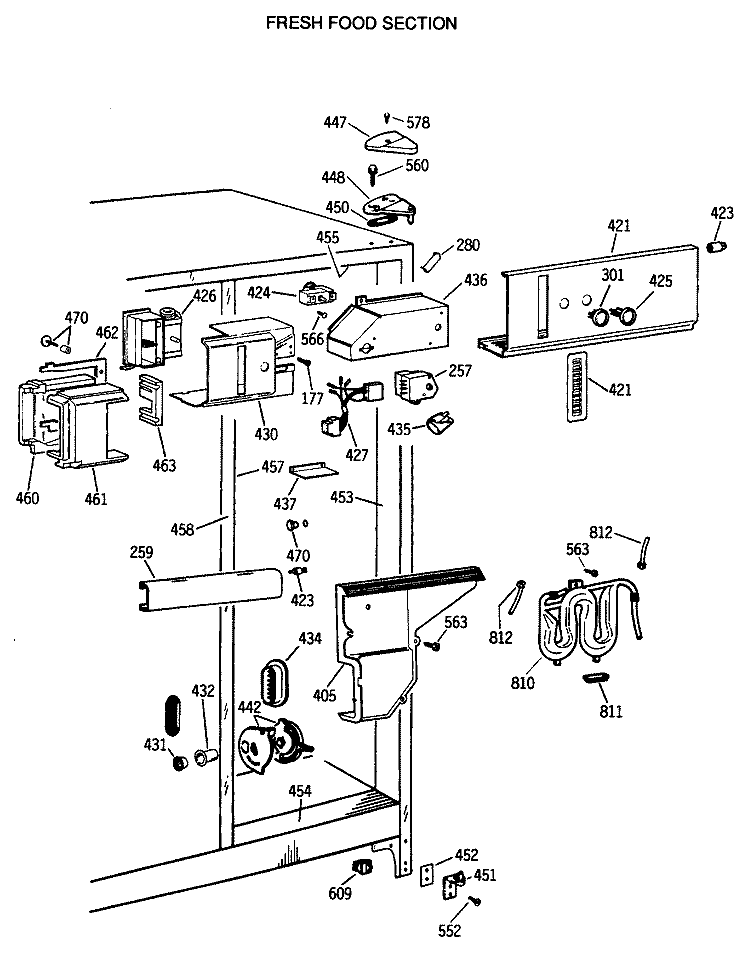 FRESH FOOD SECTION Diagram and Parts List for TFG22PRTCWW  General Electric Refrigerator