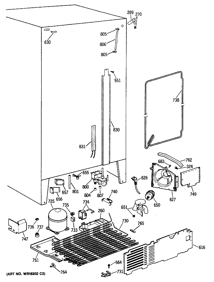 Section Diagram and Parts List for TFG22PRTCWW  General Electric Refrigerator
