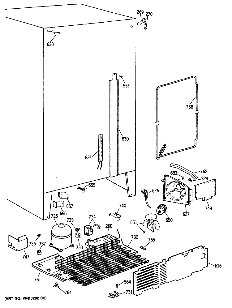 Section Diagram and Parts List for TFG24PATCWW  General Electric Refrigerator