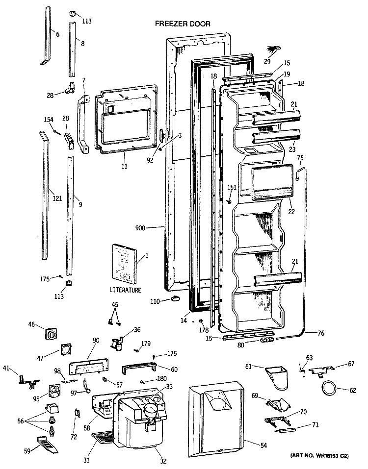 FREEZER DOOR Diagram and Parts List for TFG24PETCWH  General Electric Refrigerator