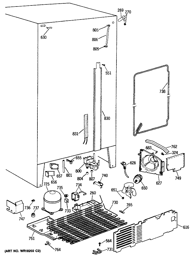 Section Diagram and Parts List for TFG24PETCWH  General Electric Refrigerator