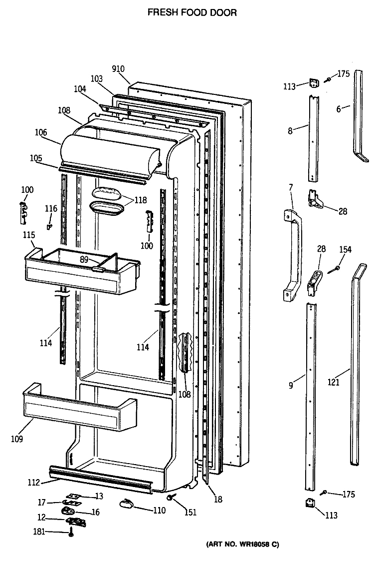 FRESH FOOD DOOR Diagram and Parts List for TFG24PRTCBB  General Electric Refrigerator