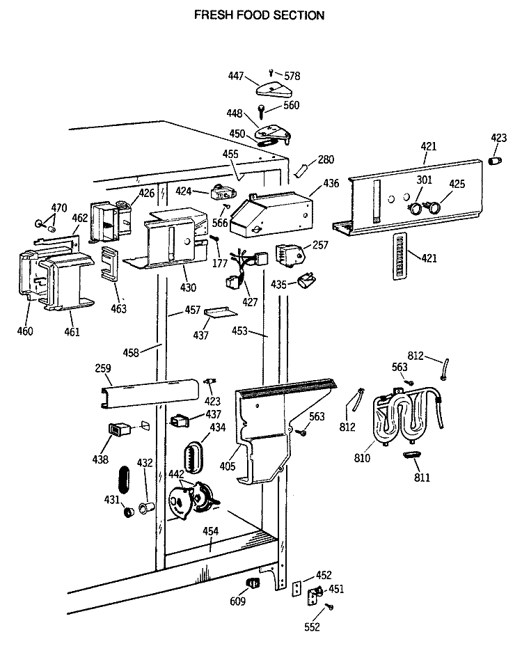 FRESH FOOD SECTION Diagram and Parts List for TFG24PRTCBB  General Electric Refrigerator