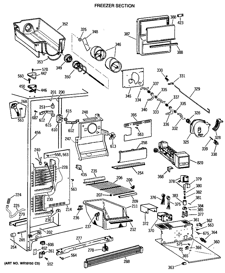 FREEZER SECTION Diagram and Parts List for TFG24ZRTCWH  General Electric Refrigerator
