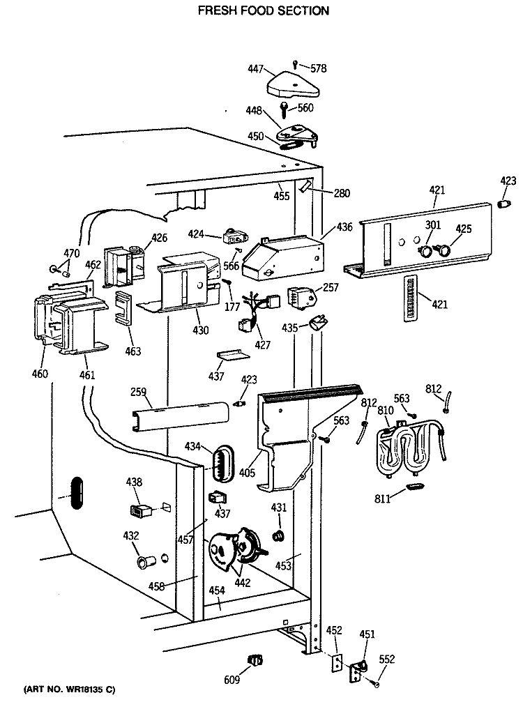 FRESH FOOD SECTION Diagram and Parts List for TFG24ZRTCWH  General Electric Refrigerator