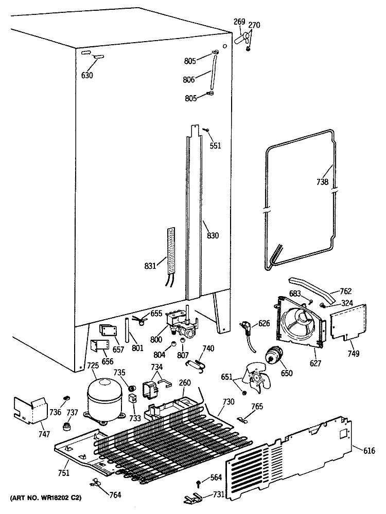 Section Diagram and Parts List for TFG24ZRTCWH  General Electric Refrigerator