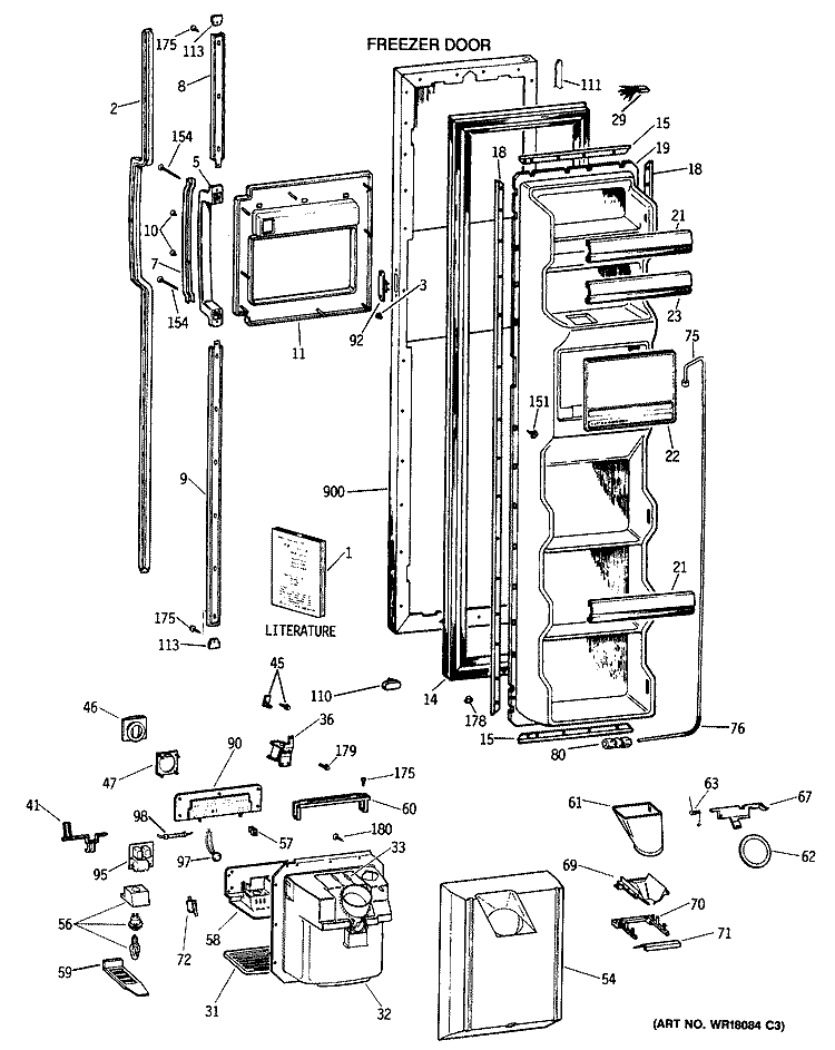 FREEZER DOOR Diagram and Parts List for TFG24ZFTCWH  General Electric Refrigerator