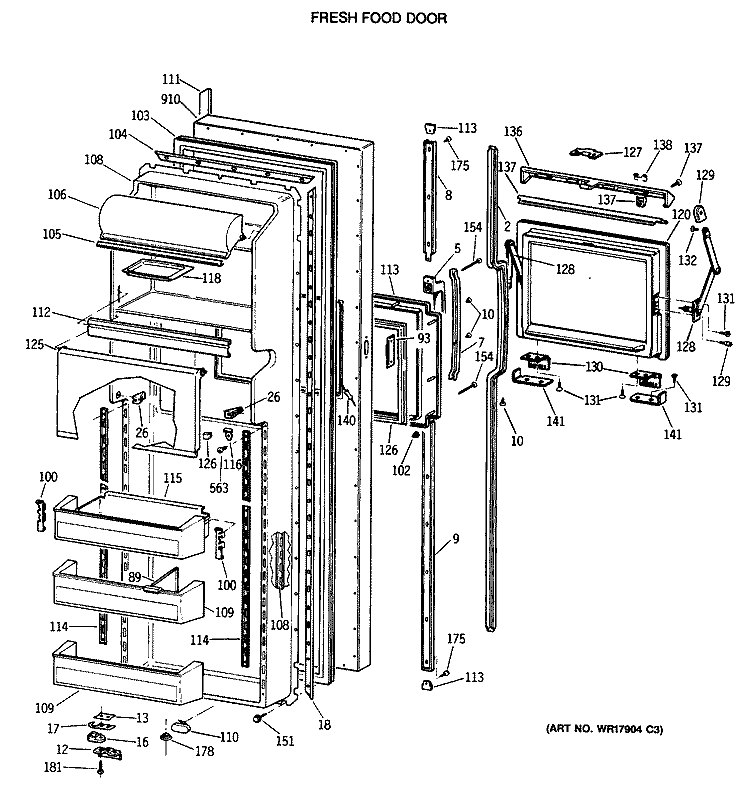 FRESH FOOD DOOR Diagram and Parts List for TFG24ZFTCWH  General Electric Refrigerator