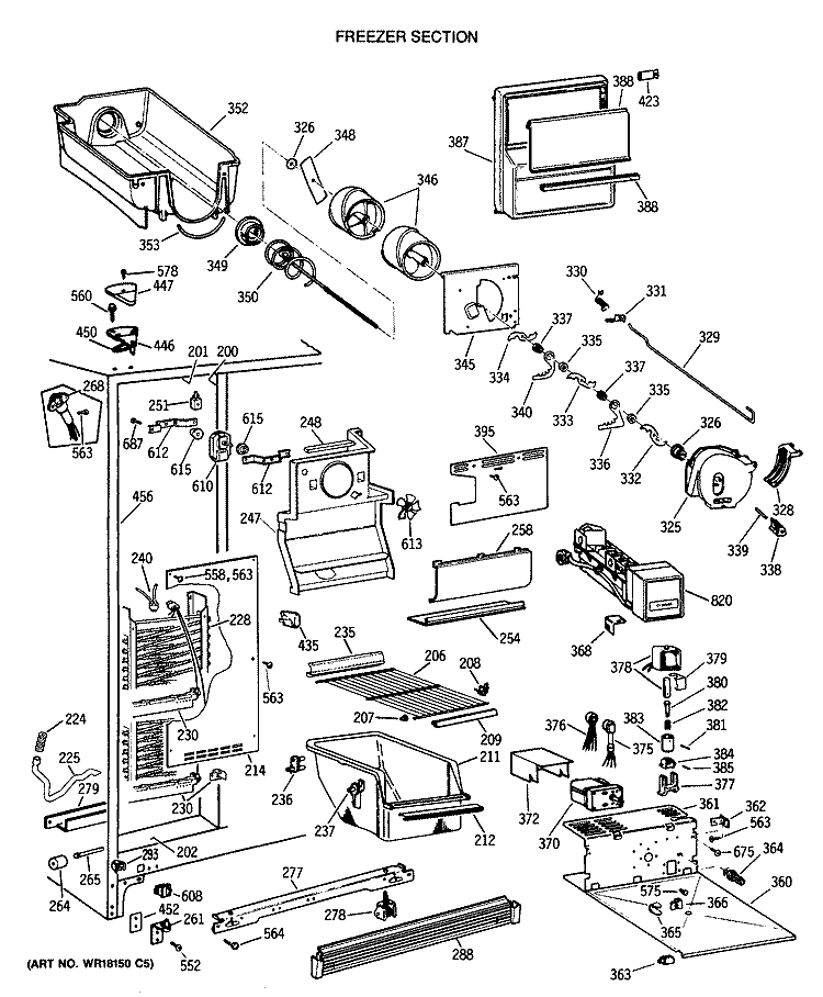 FREEZER SECTION Diagram and Parts List for TFG24ZFTCWH  General Electric Refrigerator