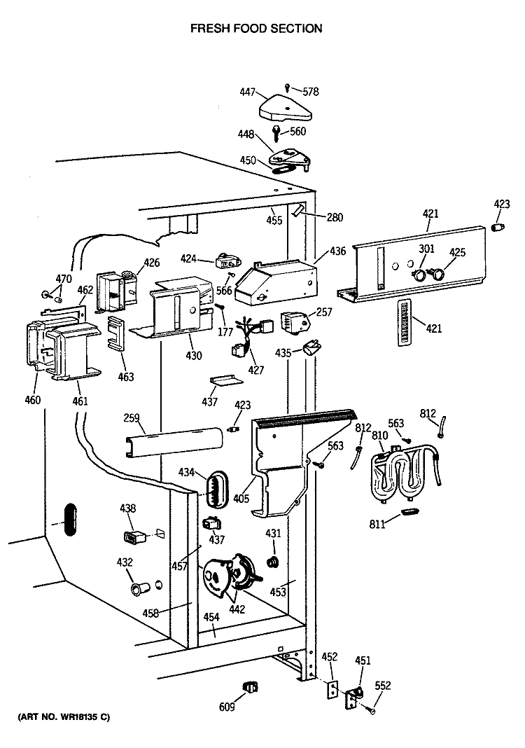 FRESH FOOD SECTION Diagram and Parts List for TFG24ZFTCWH  General Electric Refrigerator