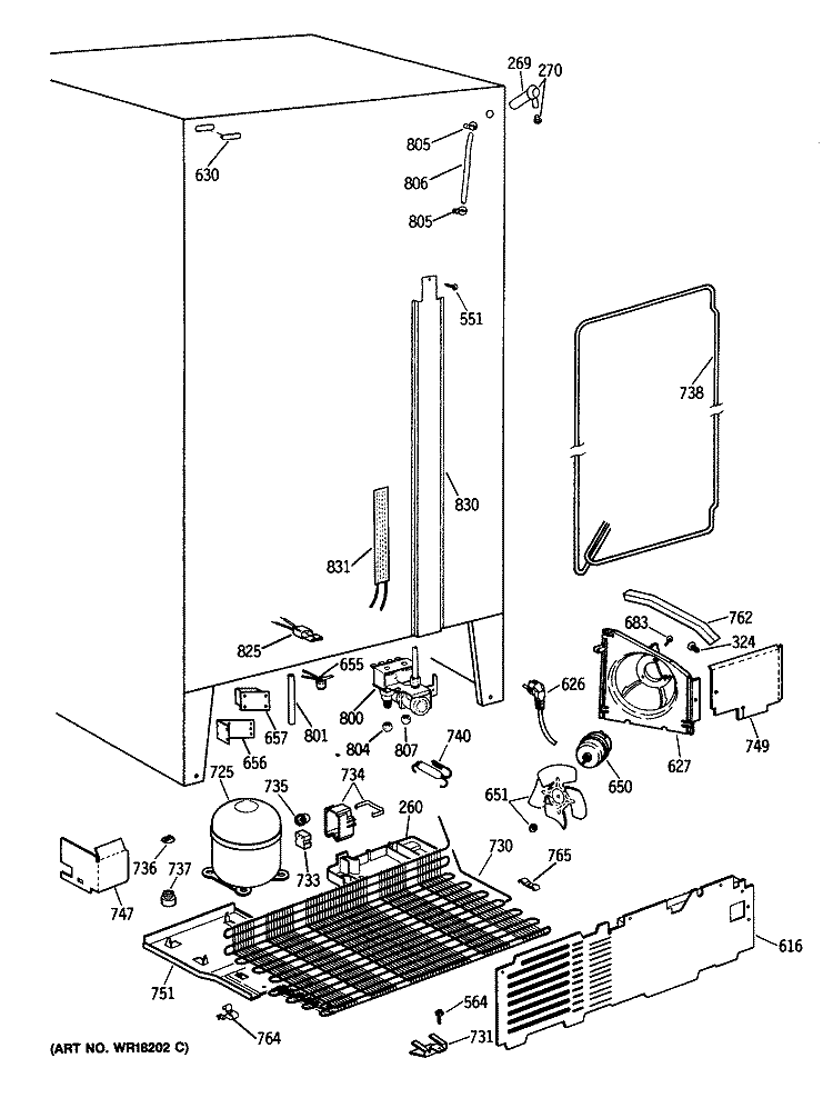 Section Diagram and Parts List for TFG24ZFTCWH  General Electric Refrigerator