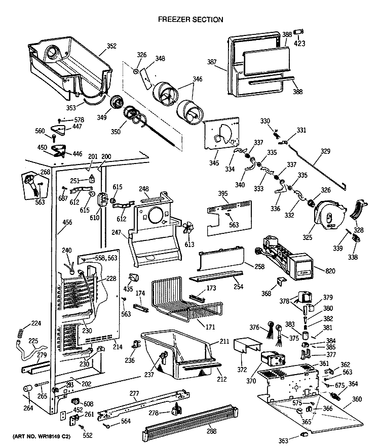 FREEZER SECTION Diagram and Parts List for TFG27PFTCBB  General Electric Refrigerator