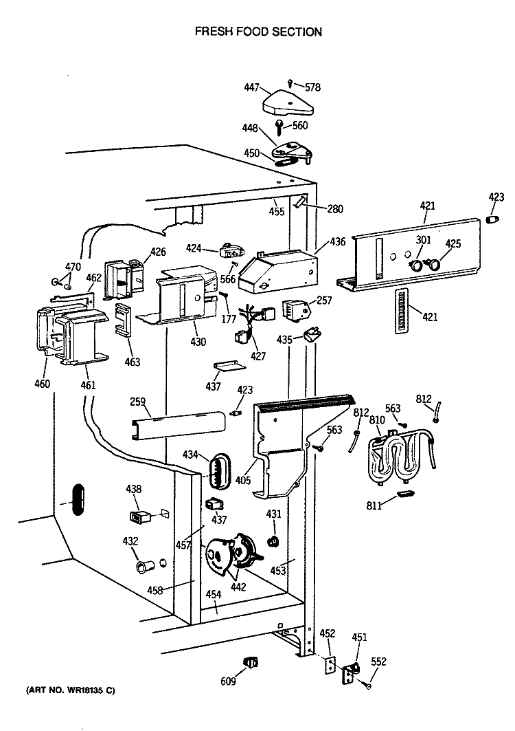 FRESH FOOD SECTION Diagram and Parts List for TFG27PFTCBB  General Electric Refrigerator