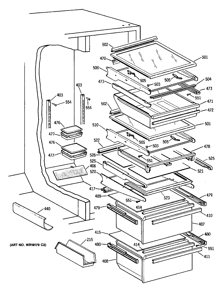 Section Diagram and Parts List for TFG27PFTCBB  General Electric Refrigerator