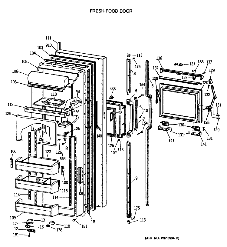 FRESH FOOD DOOR Diagram and Parts List for TFG27ZFTCWH  General Electric Refrigerator