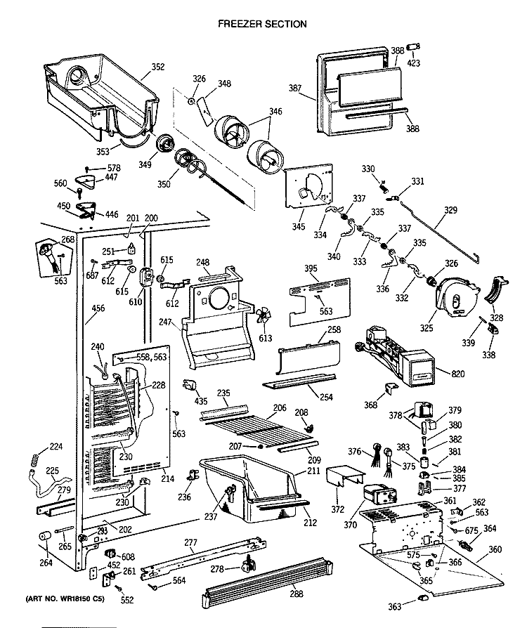 FREEZER SECTION Diagram and Parts List for TFG27ZFTCWH  General Electric Refrigerator