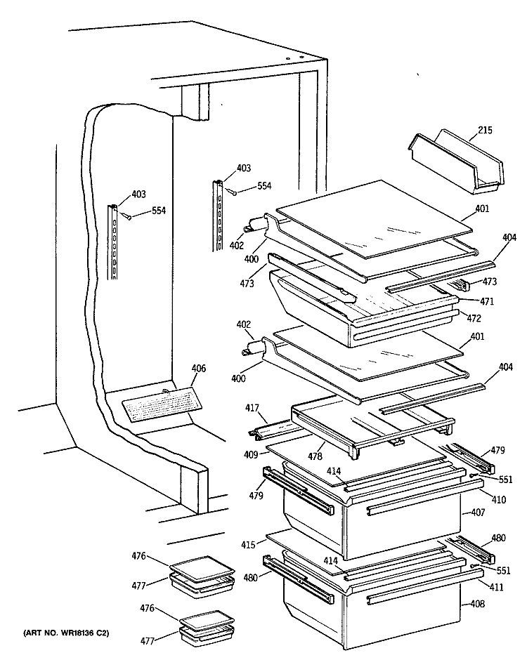 Section Diagram and Parts List for TFG27ZFTCWH  General Electric Refrigerator