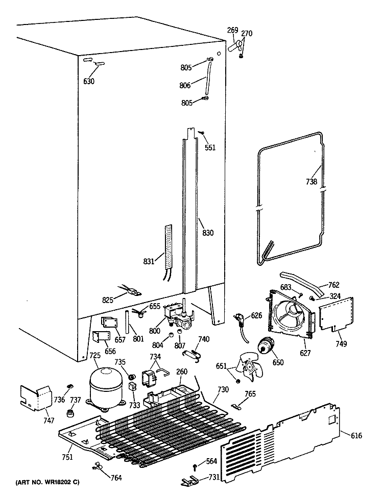 Section Diagram and Parts List for TFG27ZFTCWH  General Electric Refrigerator
