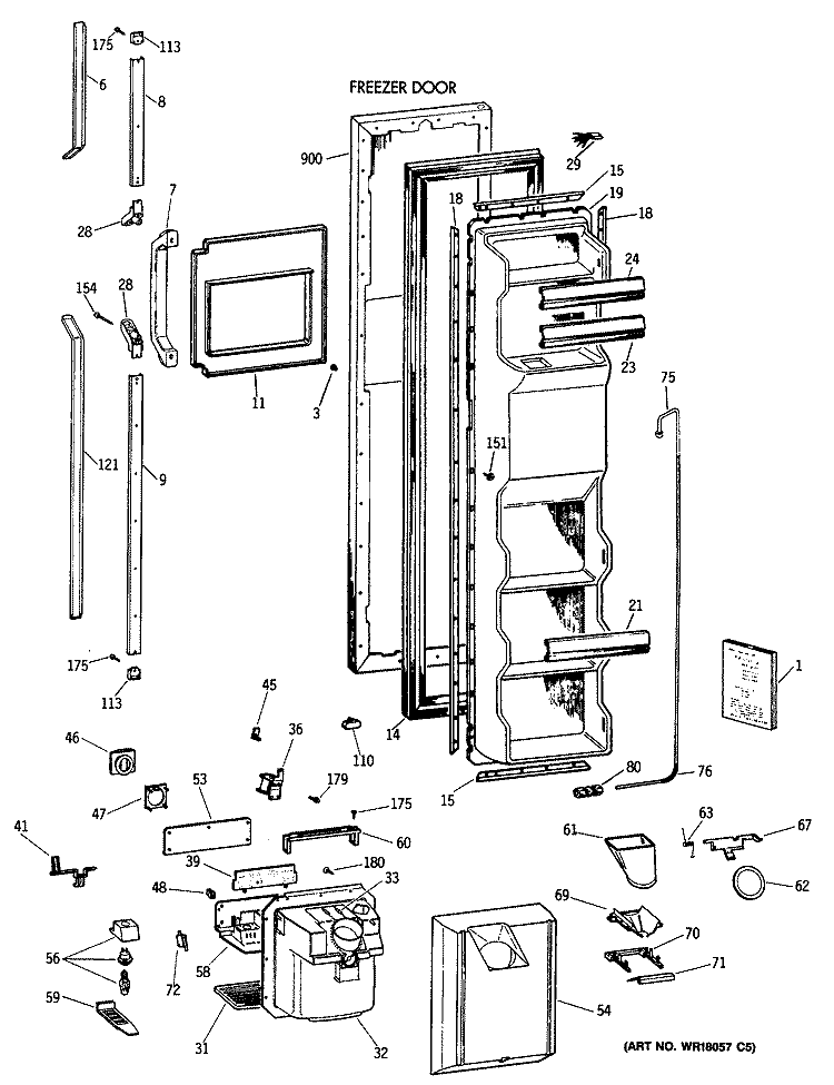 FREEZER DOOR Diagram and Parts List for TFK22PRTCAA  General Electric Refrigerator