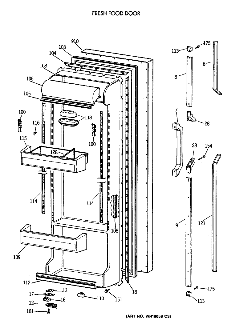 FRESH FOOD DOOR Diagram and Parts List for TFK22PRTCAA  General Electric Refrigerator