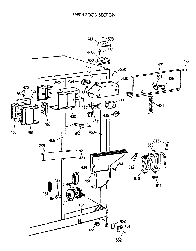 FRESH FOOD SECTION Diagram and Parts List for TFK22PRTCAA  General Electric Refrigerator