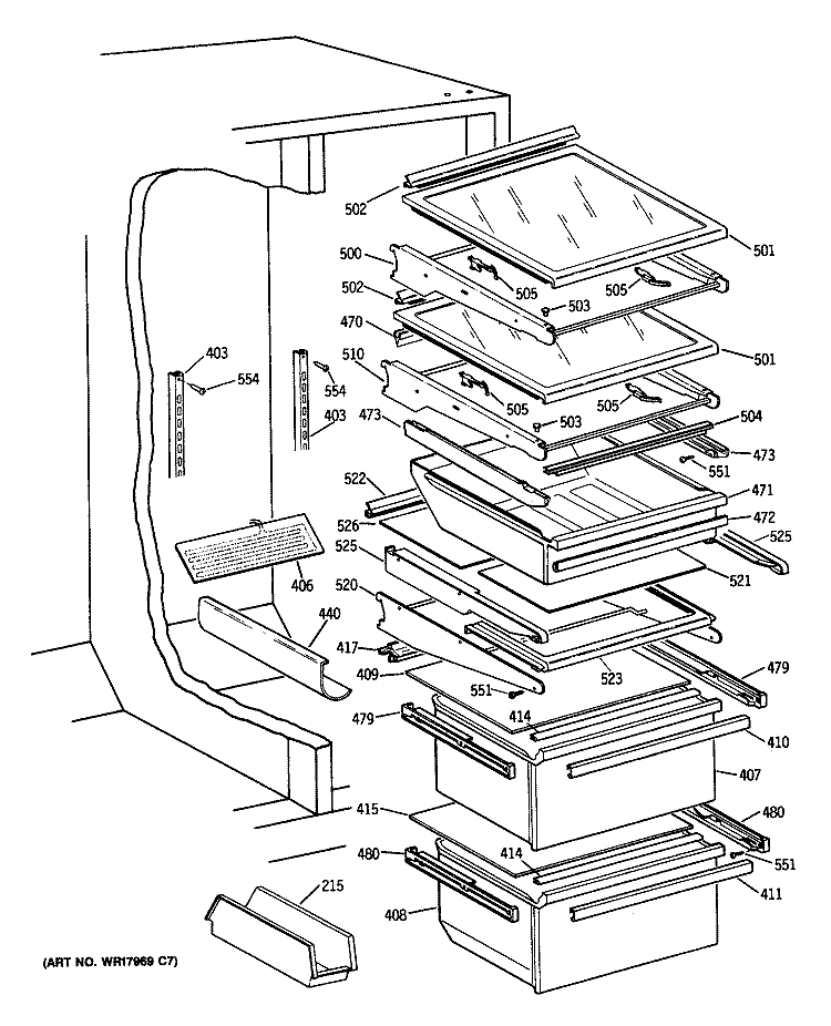 Section Diagram and Parts List for TFK22PRTCAA  General Electric Refrigerator