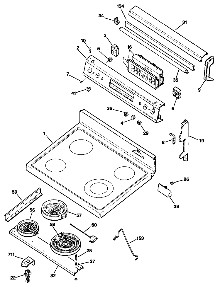 Section Diagram and Parts List for JBP90GS2  General Electric Range