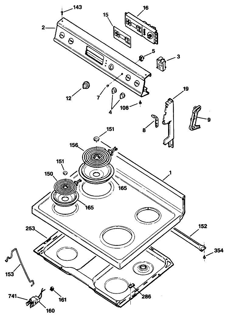 Section Diagram and Parts List for JBP25GV1  General Electric Range