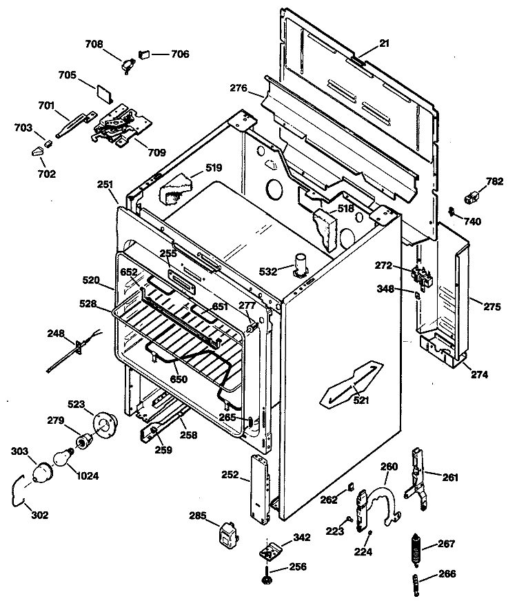 Section Diagram and Parts List for JBP25GV1  General Electric Range