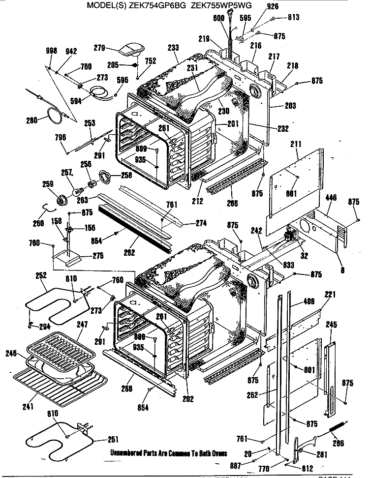 Section Diagram and Parts List for ZEK754GP6BG  General Electric Wall Oven