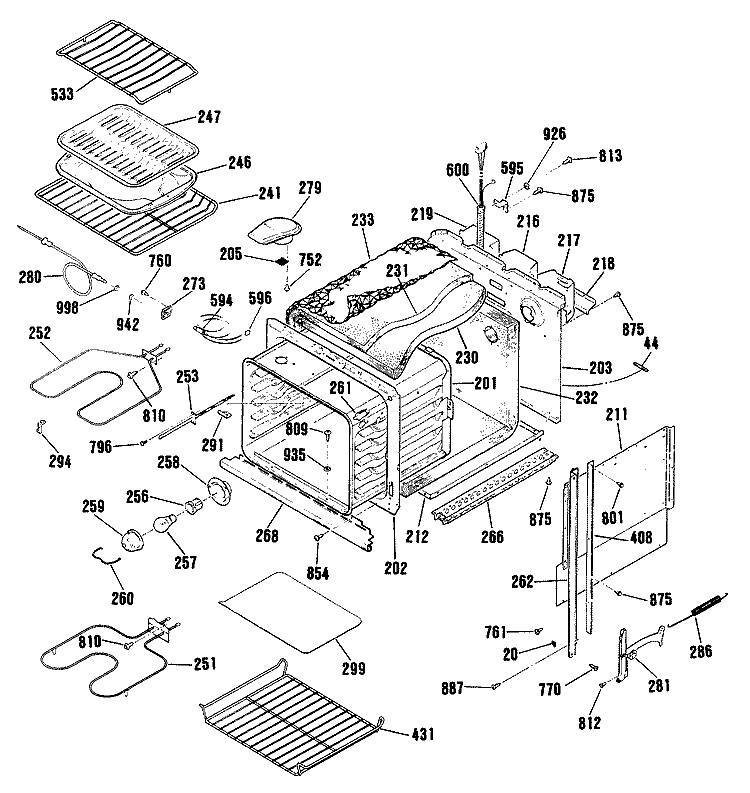 Section Diagram and Parts List for ZEK736GP5BG  General Electric Wall Oven