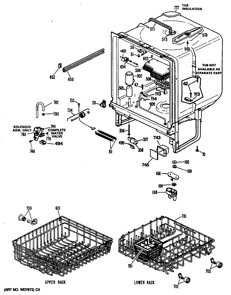 Section Diagram and Parts List for GSD730T-60WW  General Electric Dishwasher