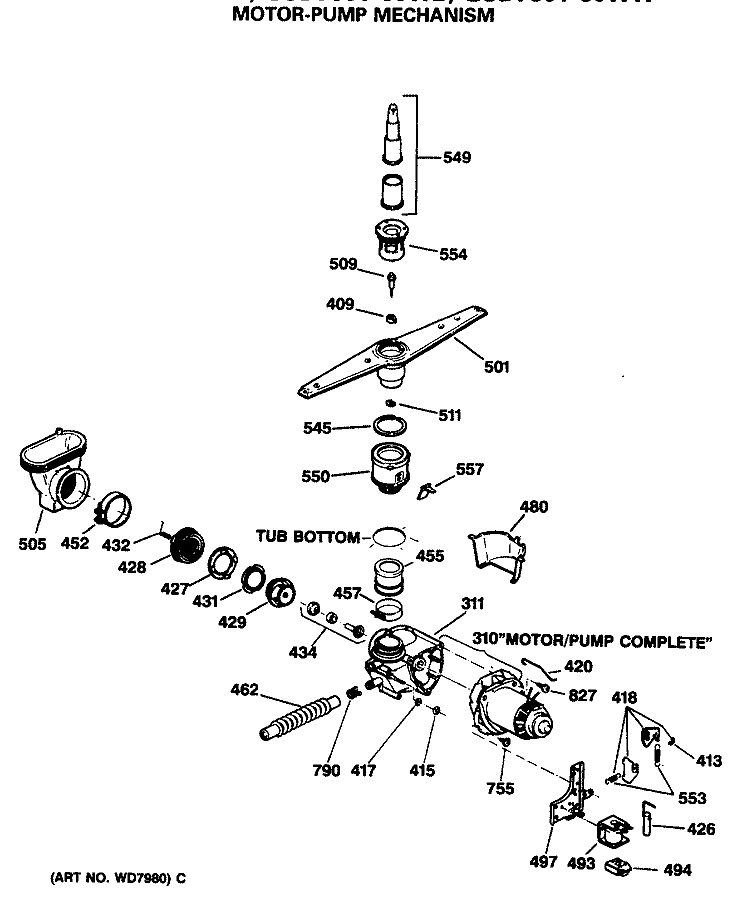 MOTOR - PUMP MECHANISM Diagram and Parts List for GSD730T-60WW  General Electric Dishwasher