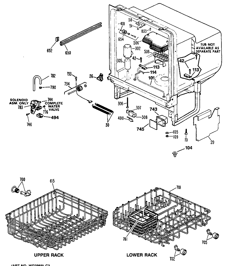 Section Diagram and Parts List for GSM603X-66AW  General Electric Dishwasher